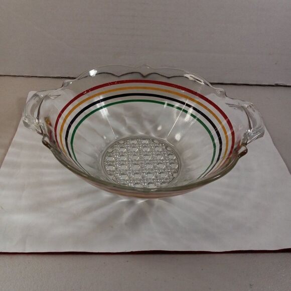 Vintage Anchor Hocking Circus Stripe Bowl with Woven Bubble Bottom Kitsch - Picture 1 of 9